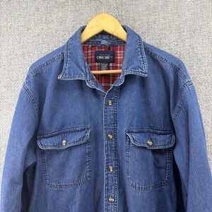 Vintage Cherokee Denim Flannel Lined Jacket Mens Large Pockets Outdoor Chore